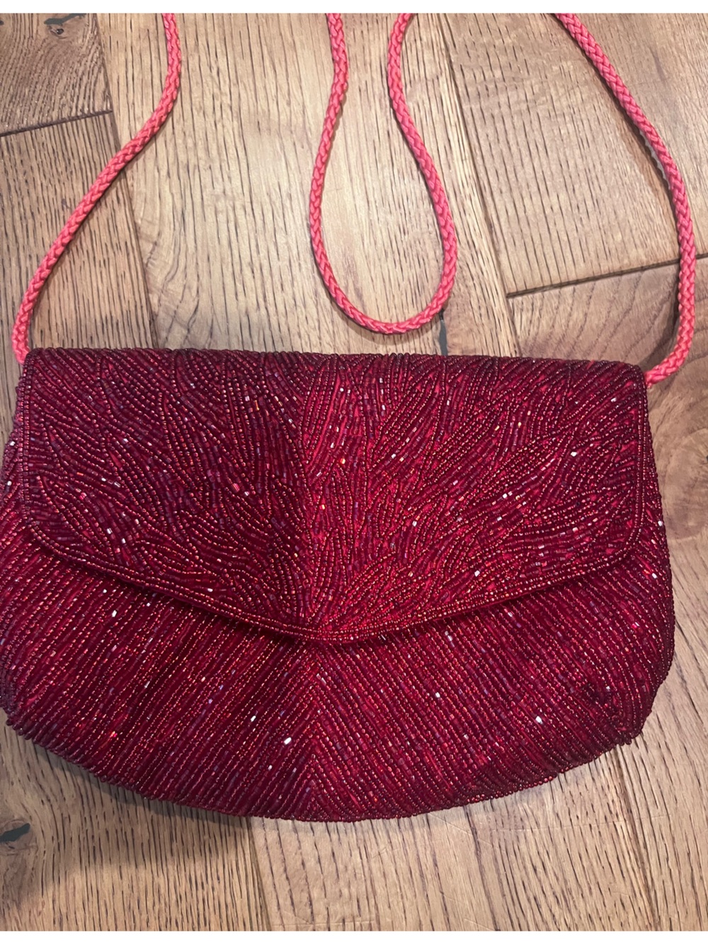 Red Beaded Evening Clutch Shoulder Bag